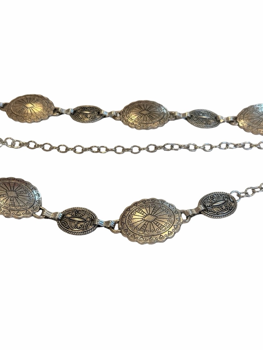 Vintage-Inspired Silver Concho Belt Necklace - Silver
